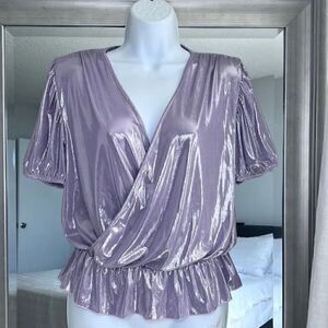 ZARA Lilac Metallic Wrap Around Top Size S